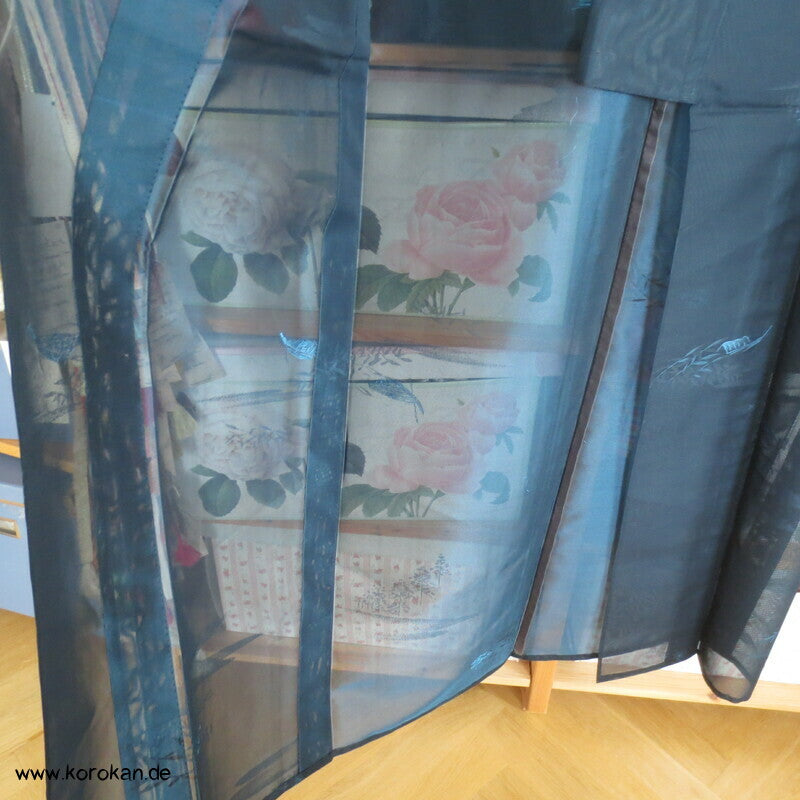 Boote und Bambusgitter Sommer Hitoe Kimono Sha Seide