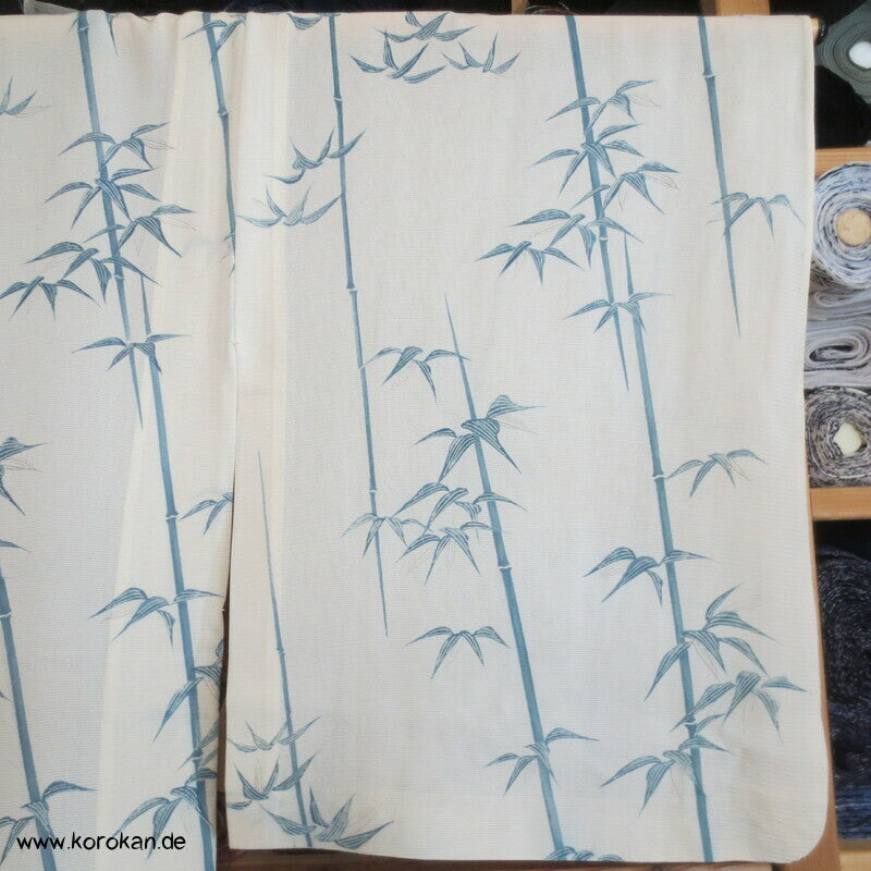 blaues Bambusmuster Hitoe Kimono, Rho Seide