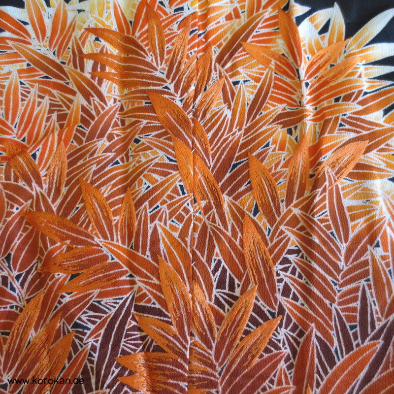 Tomesode orangene Gräser, Teilstickerei Seiden Kimono Karieba