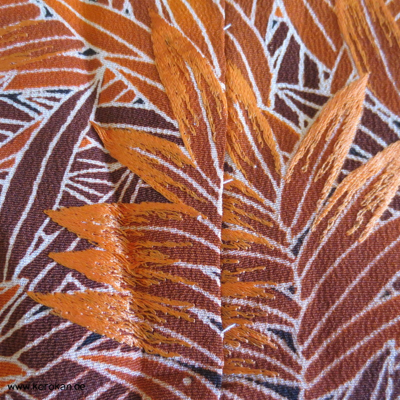 Tomesode orangene Gräser, Teilstickerei Seiden Kimono Karieba