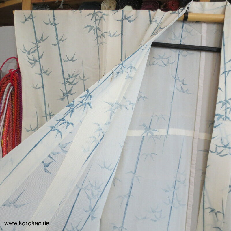 blaues Bambusmuster Hitoe Kimono, Rho Seide