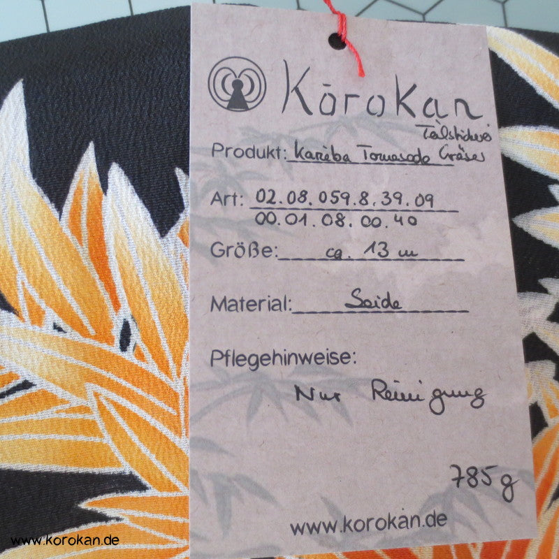 Tomesode orangene Gräser, Teilstickerei Seiden Kimono Karieba