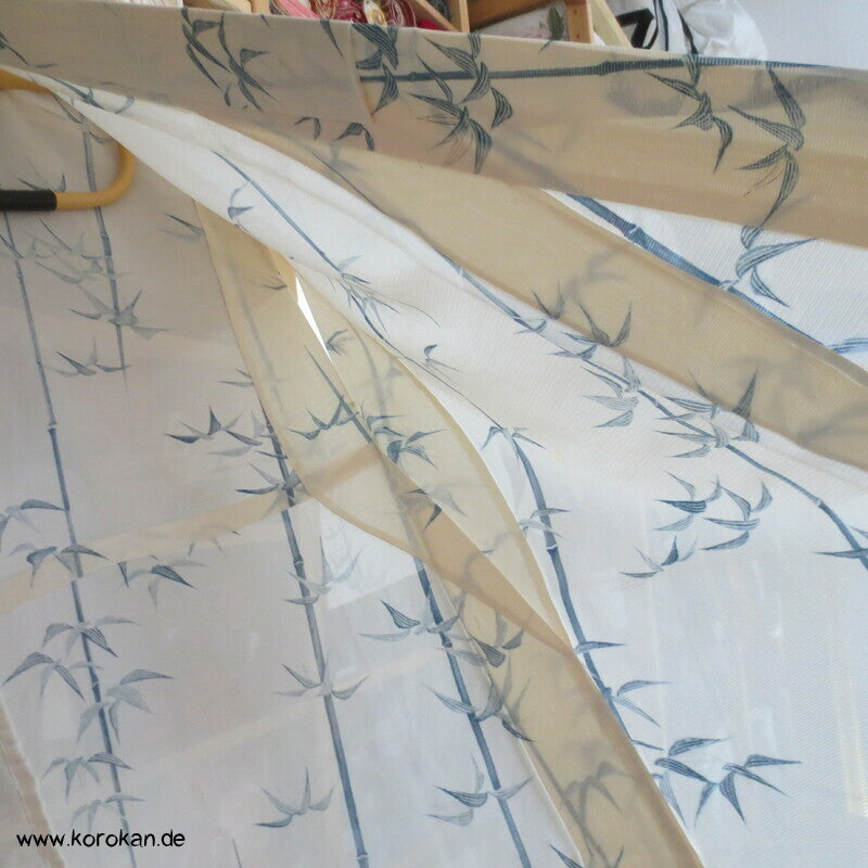 blaues Bambusmuster Hitoe Kimono, Rho Seide