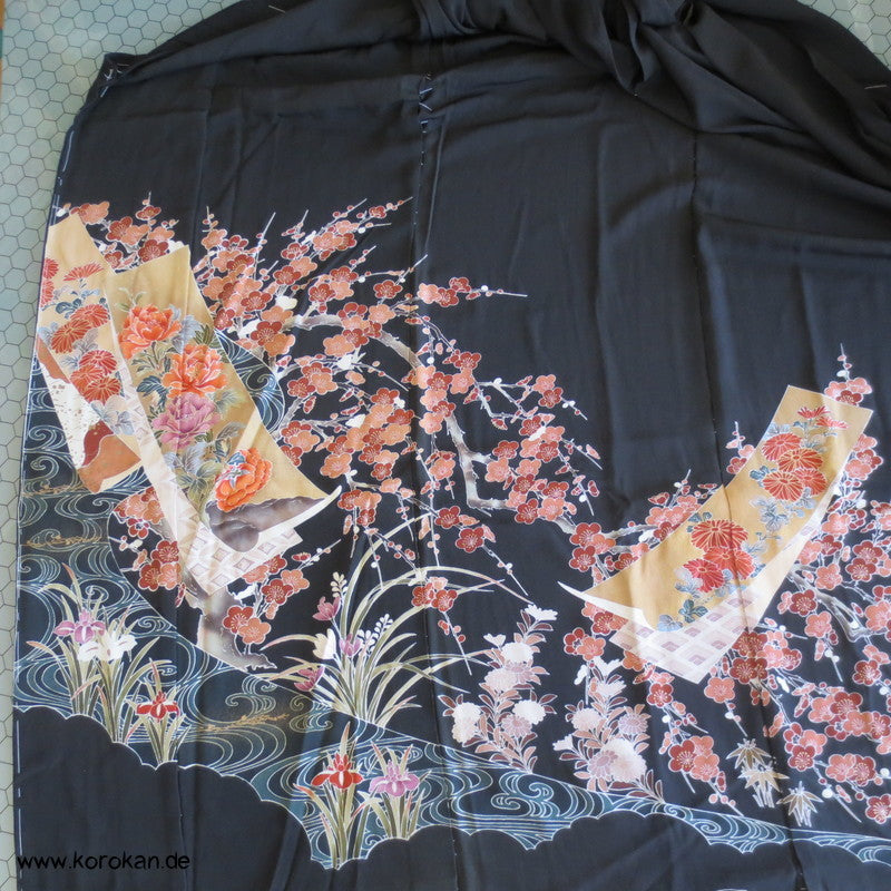 Tomesode Shikishi in Kirschzweigen Seiden Kimono Karieba