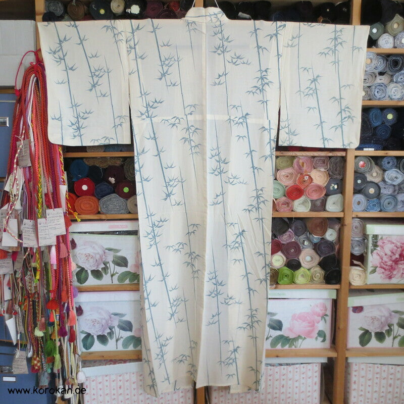 blaues Bambusmuster Hitoe Kimono, Rho Seide
