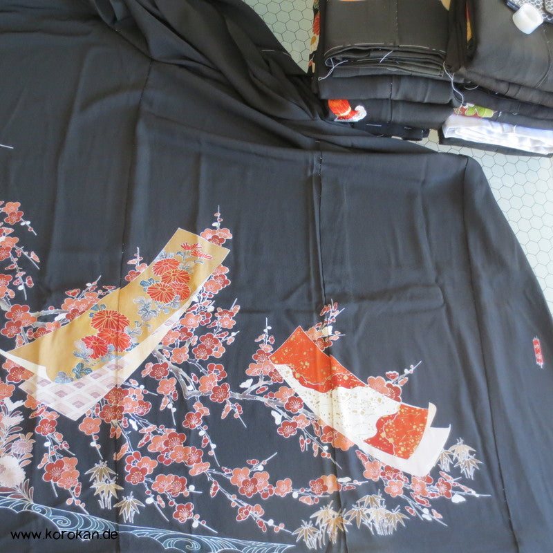 Tomesode Shikishi in Kirschzweigen Seiden Kimono Karieba