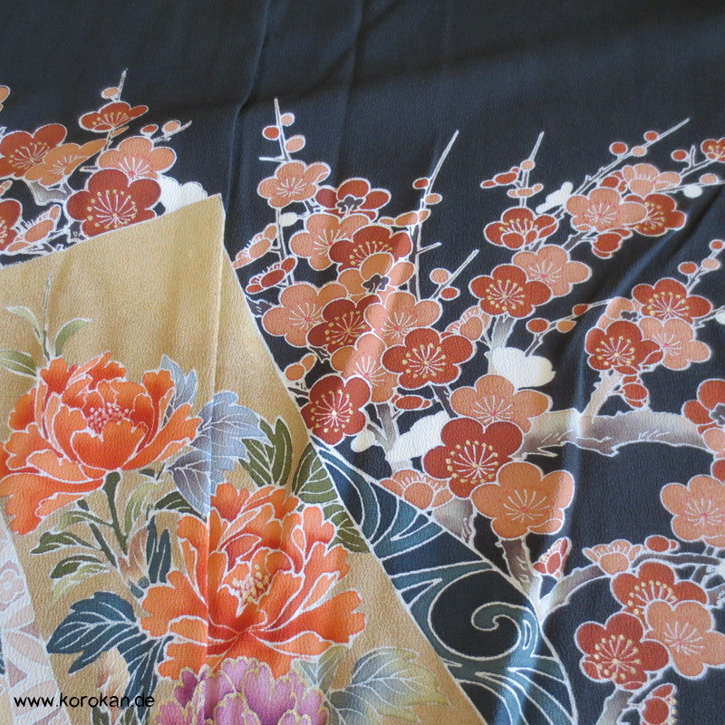 Tomesode Shikishi in Kirschzweigen Seiden Kimono Karieba