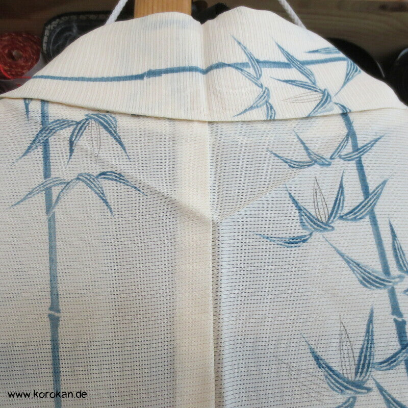 blaues Bambusmuster Hitoe Kimono, Rho Seide