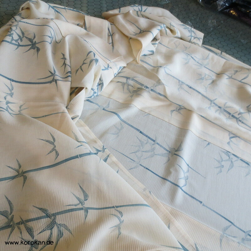 blaues Bambusmuster Hitoe Kimono, Rho Seide