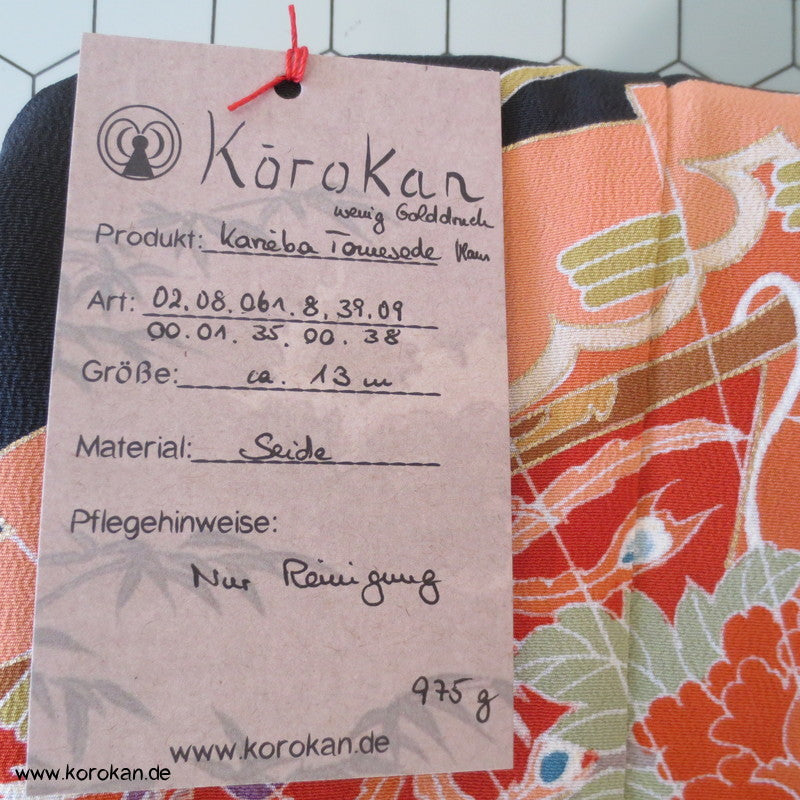 Tomesode Fächer, Wolke, Bänder Seiden Kimono Karieba