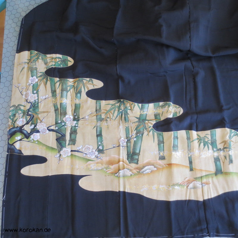 Tomesode Bambuswäldchen, Kirschblüten Seiden Kimono Karieba