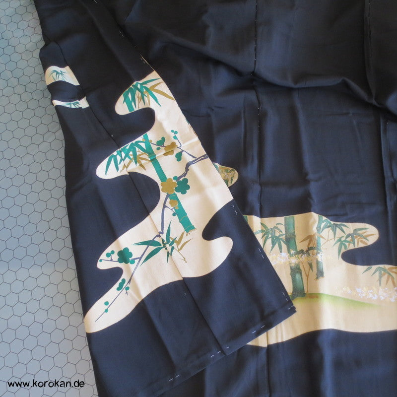 Tomesode Bambuswäldchen, Kirschblüten Seiden Kimono Karieba