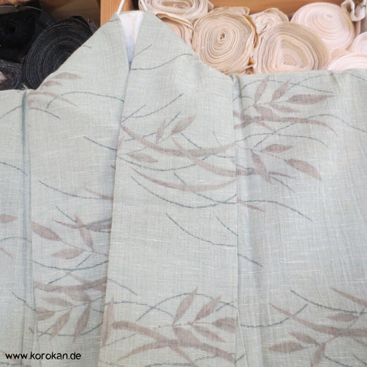 schilfgrünes Gräsermuster Hitoe Jofu Kimono - Hanfkimono für Sommer