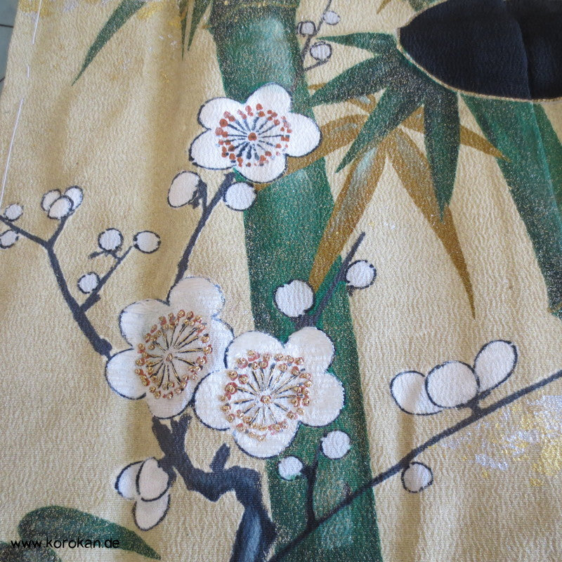Tomesode Bambuswäldchen, Kirschblüten Seiden Kimono Karieba
