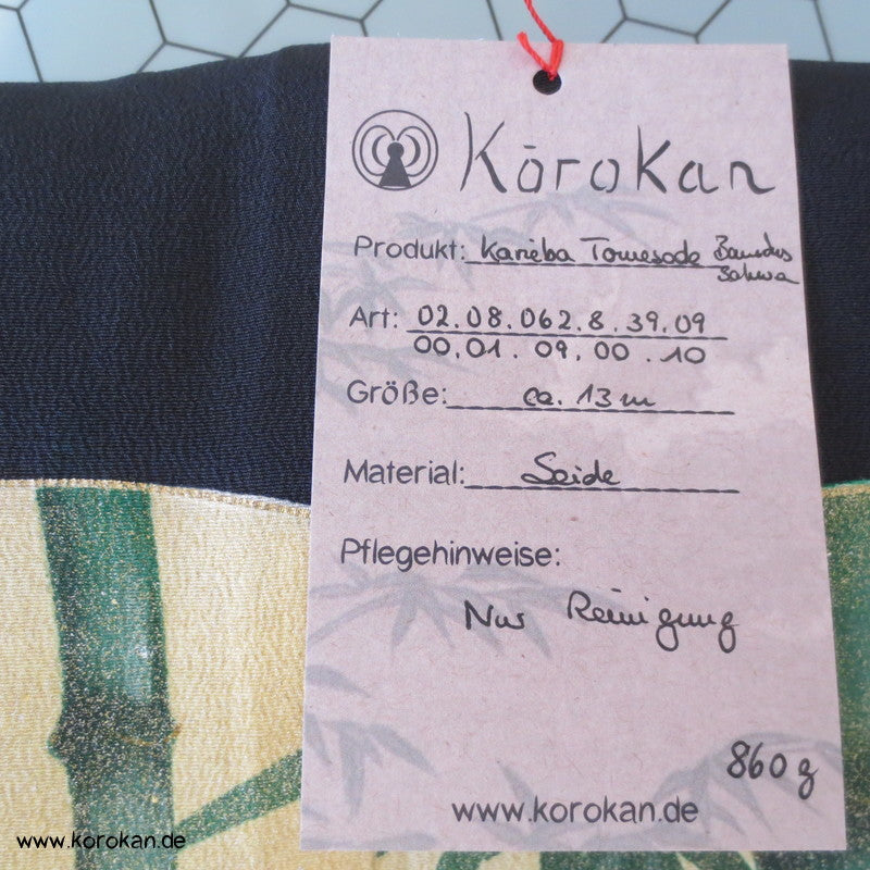 Tomesode Bambuswäldchen, Kirschblüten Seiden Kimono Karieba