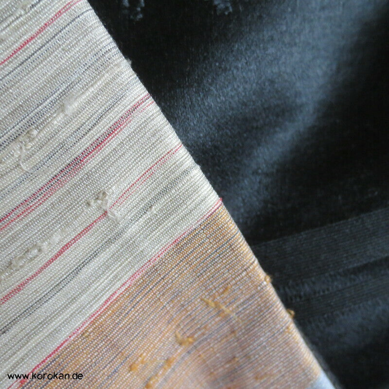 homemade Nagoya Obi, schwarzer Satin, buntes Futter