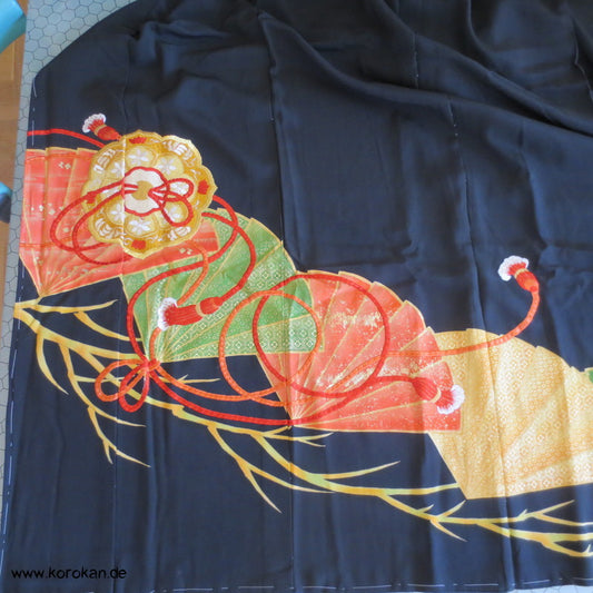 Tomesode Fächer, üppige Stickerei Seiden Kimono Karieba