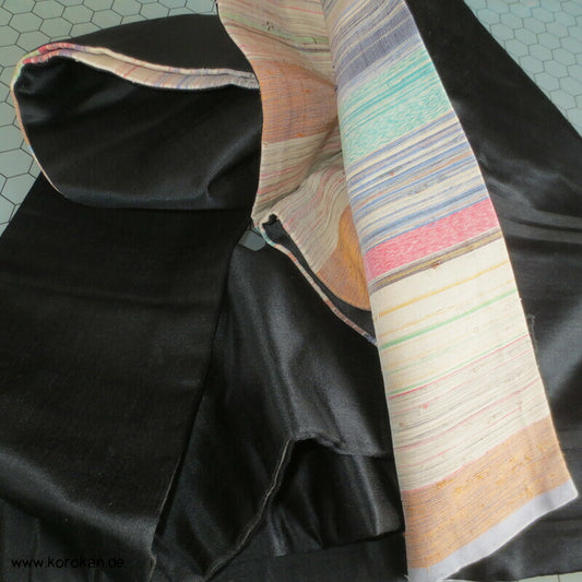 homemade Nagoya Obi, schwarzer Satin, buntes Futter