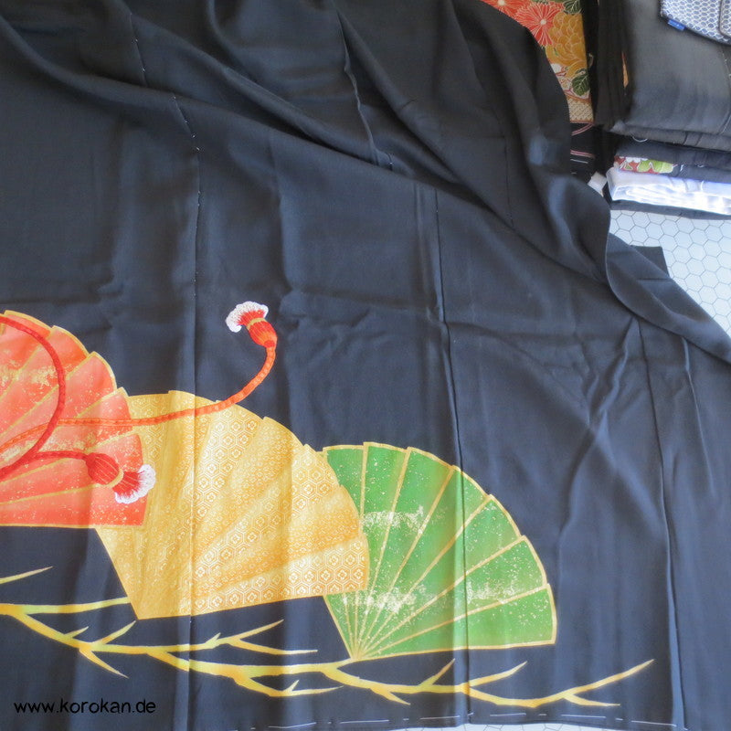 Tomesode Fächer, üppige Stickerei Seiden Kimono Karieba
