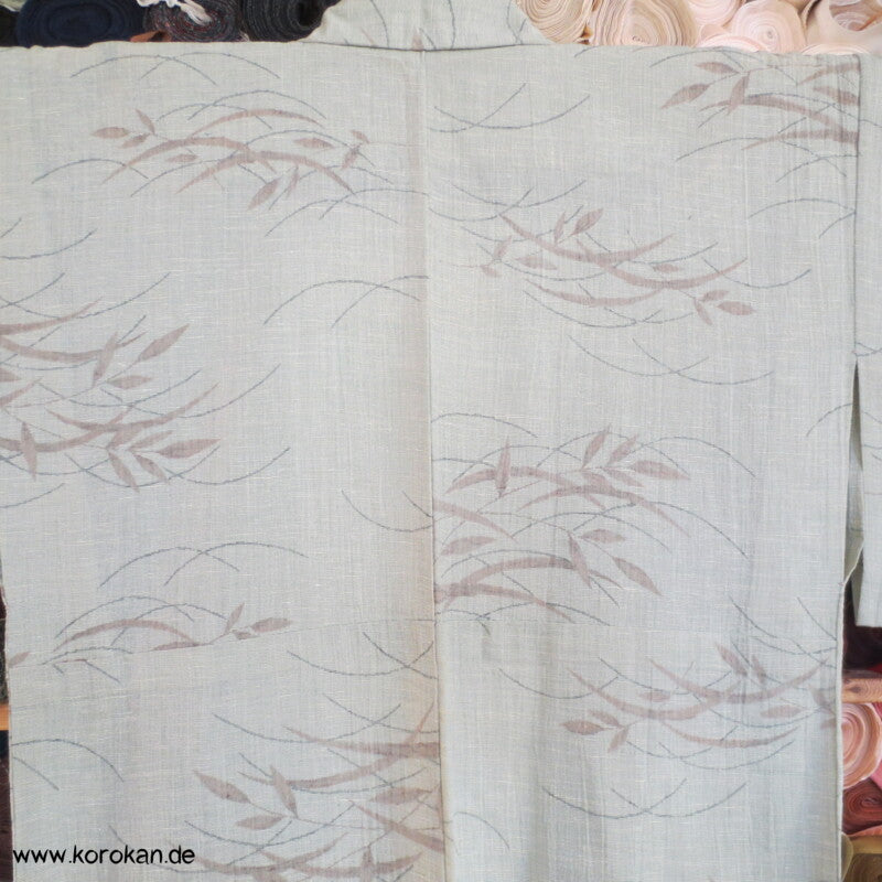 schilfgrünes Gräsermuster Hitoe Jofu Kimono - Hanfkimono für Sommer