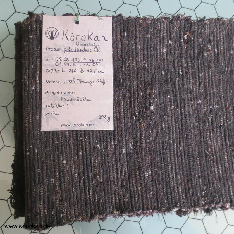 dunkelbrauner Hanhaba / Kaku Obi - dicker Upcycling Seidenrips