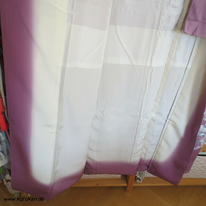 Tsukesage Kimono lilamauve Seidencrepe Gartenlandschaft