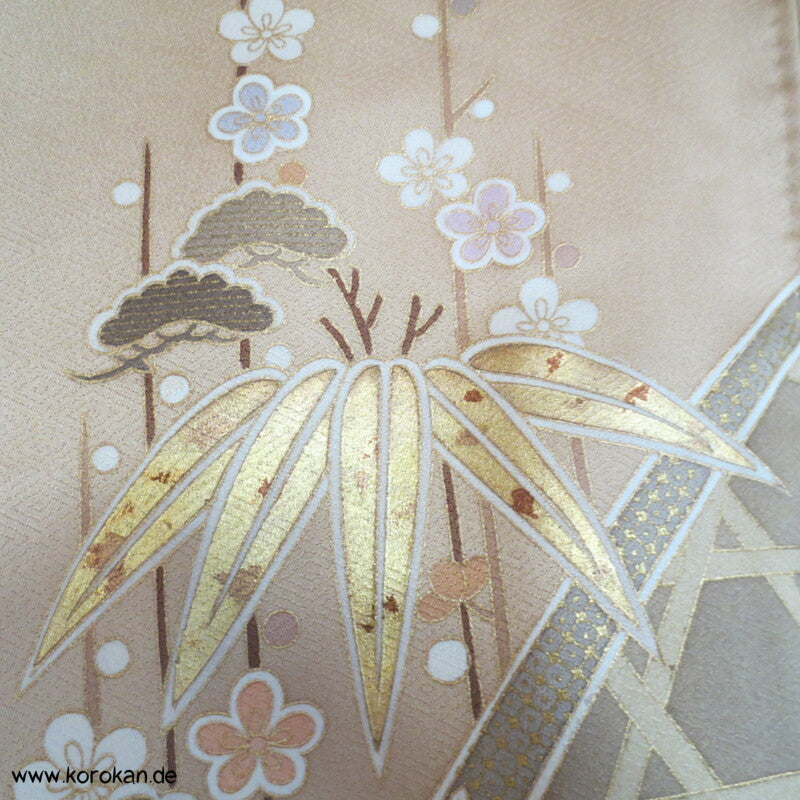 gold beige Bambusgitter und Blätter Homongi