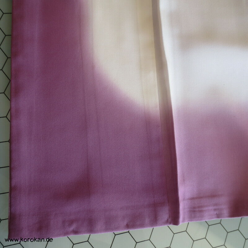 Tsukesage Kimono lilamauve Seidencrepe Gartenlandschaft