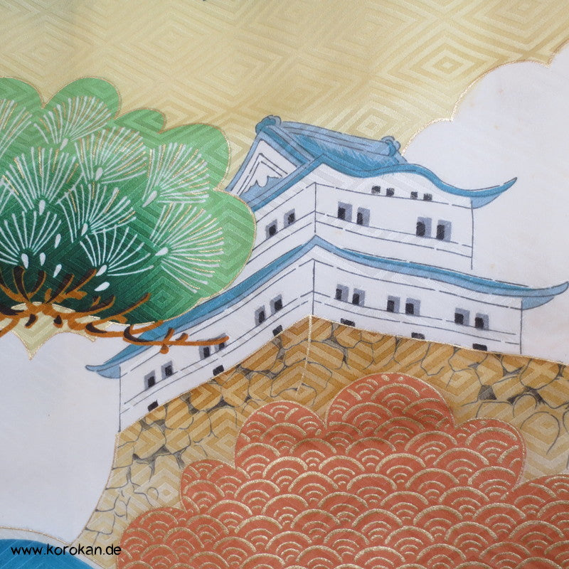 Furisode - Prachtkimono für kleine Jungen, Kranich, Goldstickerei