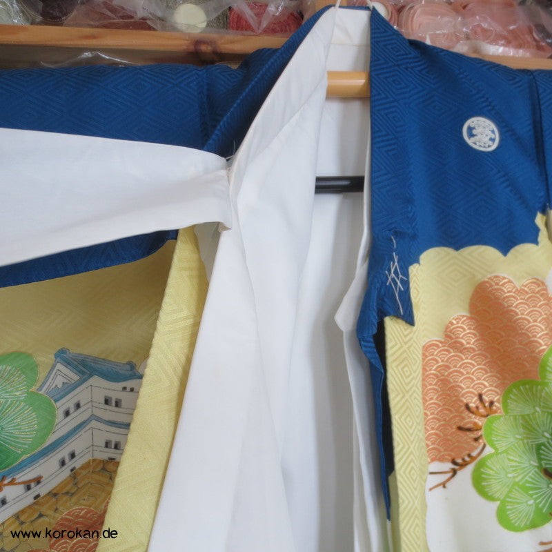 Furisode - Prachtkimono für kleine Jungen, Kranich, Goldstickerei