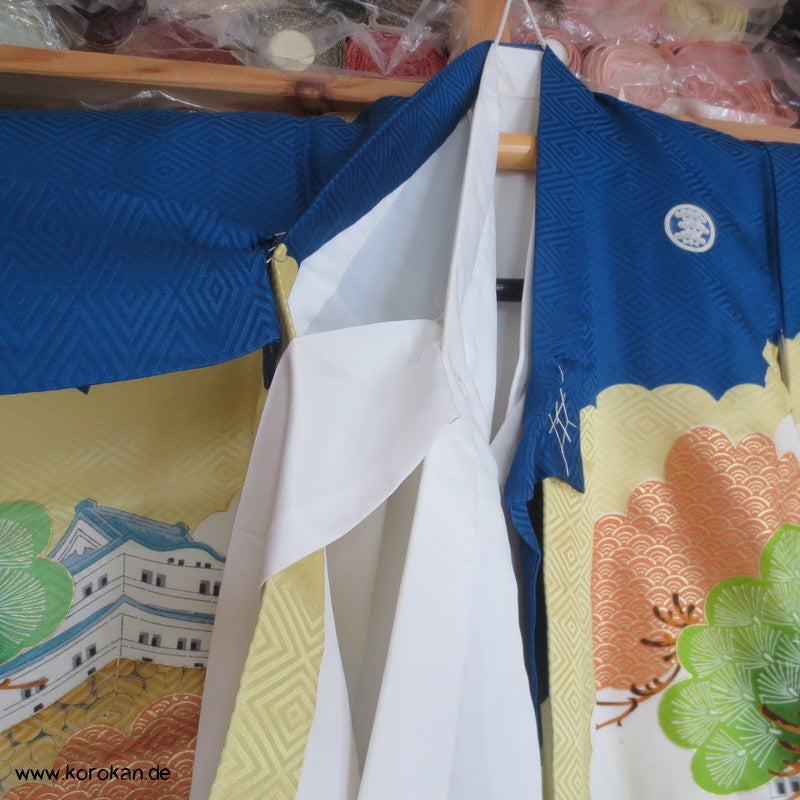 Furisode - Prachtkimono für kleine Jungen, Kranich, Goldstickerei
