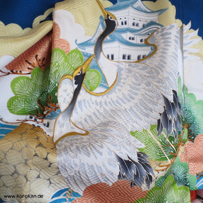 Furisode - Prachtkimono für kleine Jungen, Kranich, Goldstickerei