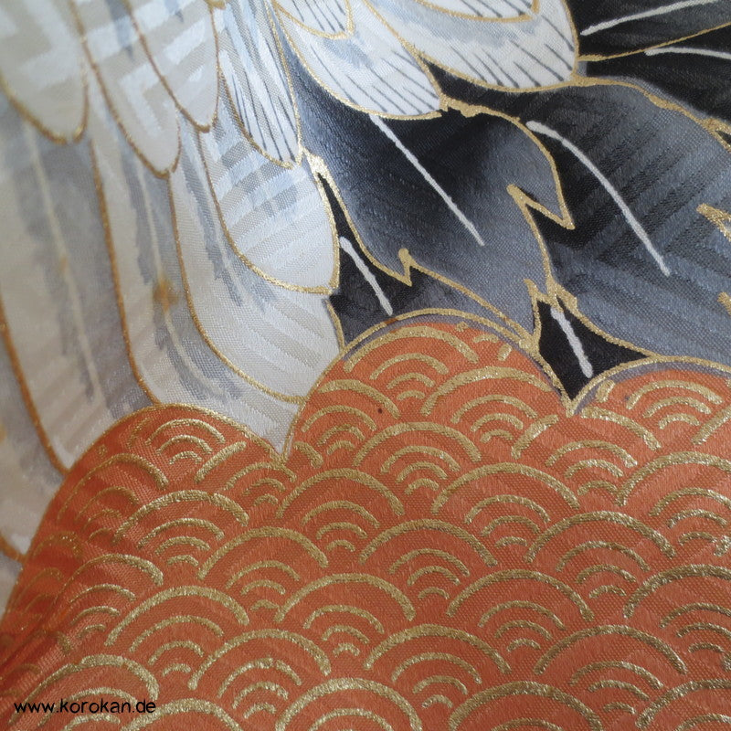Furisode - Prachtkimono für kleine Jungen, Kranich, Goldstickerei