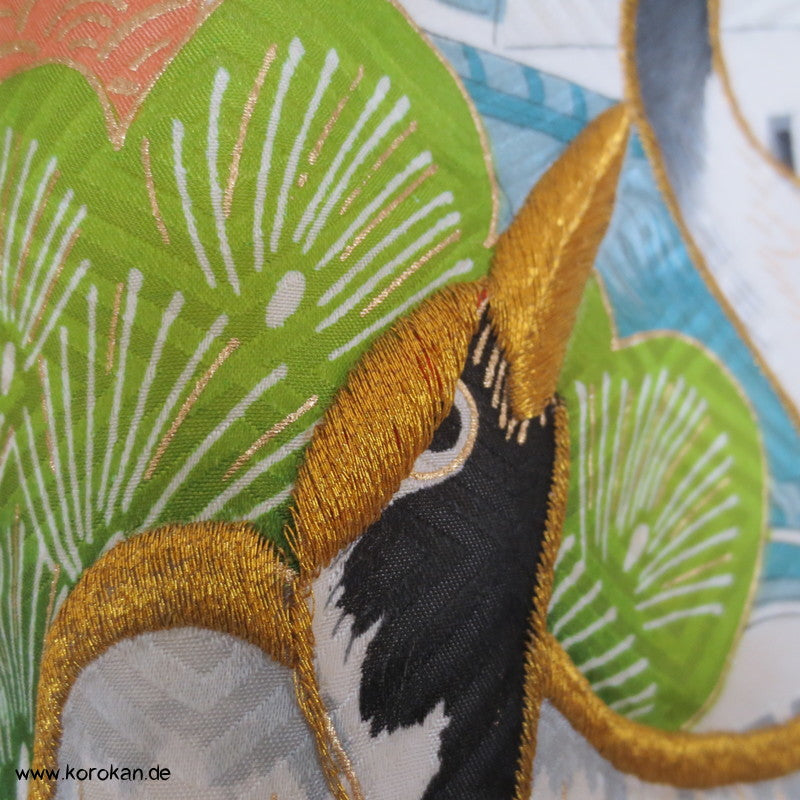 Furisode - Prachtkimono für kleine Jungen, Kranich, Goldstickerei