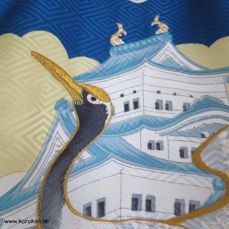 Furisode - Prachtkimono für kleine Jungen, Kranich, Goldstickerei