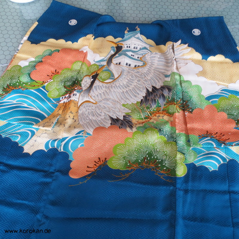 Furisode - Prachtkimono für kleine Jungen, Kranich, Goldstickerei