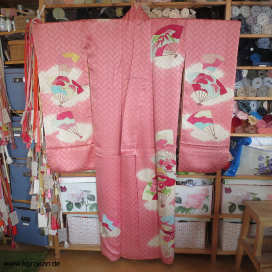 gemalte Fächer Higaki Seidendamast antiker Furisode, nur als Material