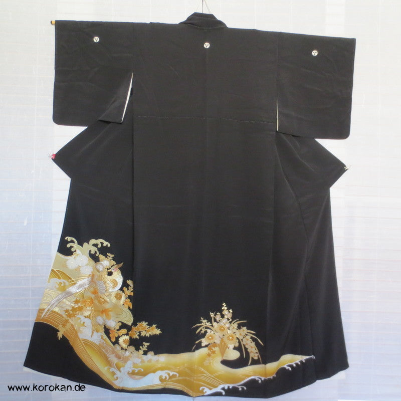 Goldfasan - Blütenstrauß, Welle Tomesode Seiden Kimono