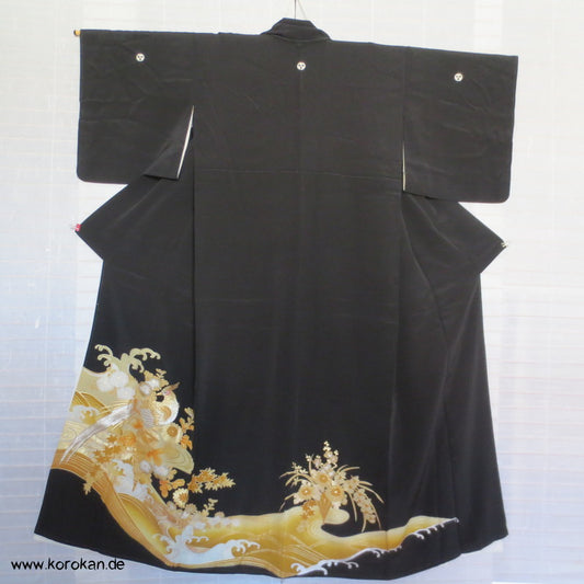 Goldfasan - Blütenstrauß, Welle Tomesode Seiden Kimono