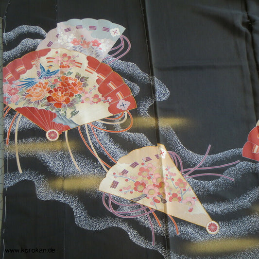 Tomesode, Fächermuster, Vögel Seiden Karieba Kimono
