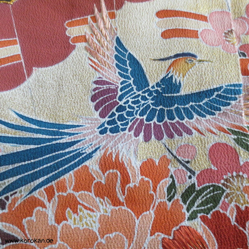Tomesode, Fächermuster, Vögel Seiden Karieba Kimono