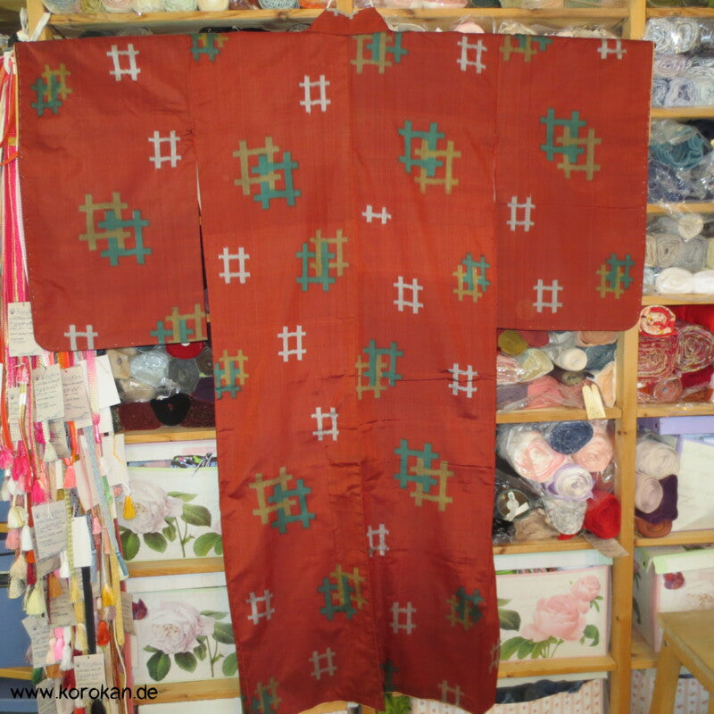 Igeta Kasuri Meisen Seiden Kimono mit Baumwollfutter