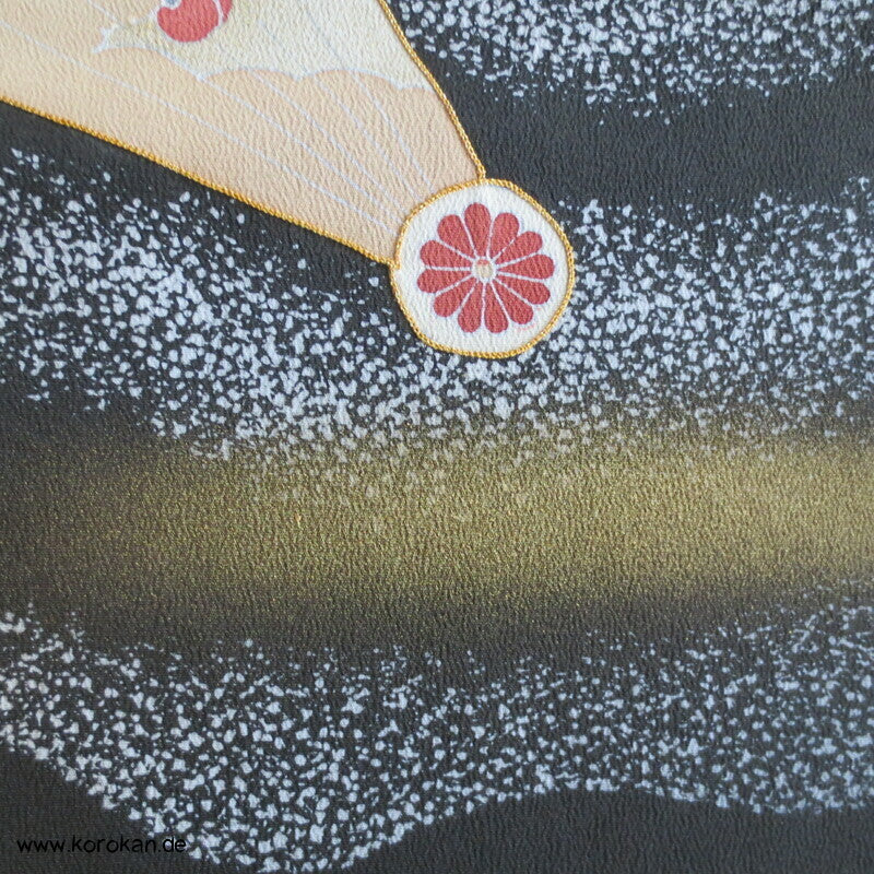 Tomesode, Fächermuster, Vögel Seiden Karieba Kimono
