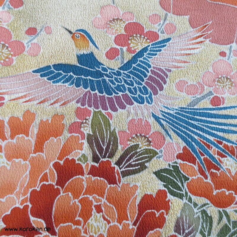 Tomesode, Fächermuster, Vögel Seiden Karieba Kimono