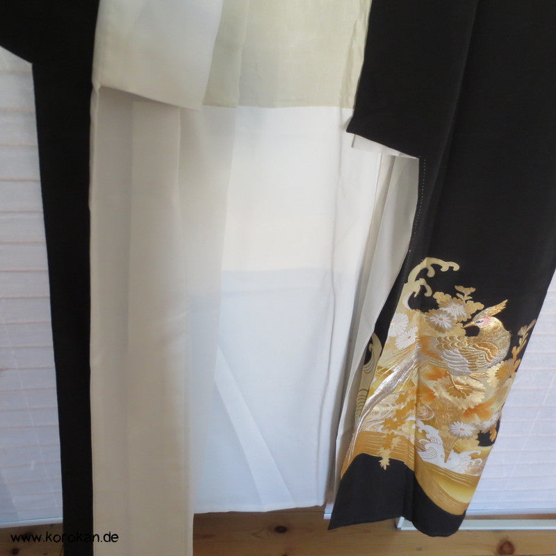 Goldfasan - Blütenstrauß, Welle Tomesode Seiden Kimono
