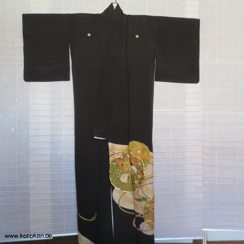 grün - goldene Spiegel Tomesode Seiden Kimono