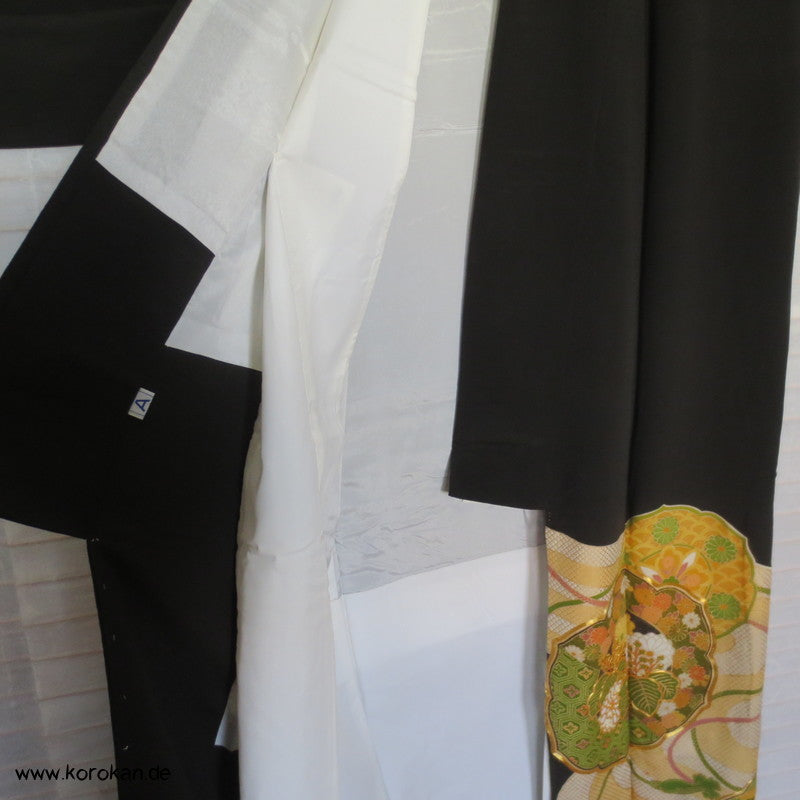 grün - goldene Spiegel Tomesode Seiden Kimono