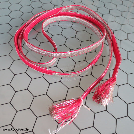 rot - silber Wellenband Obijime, Seide / Lurex