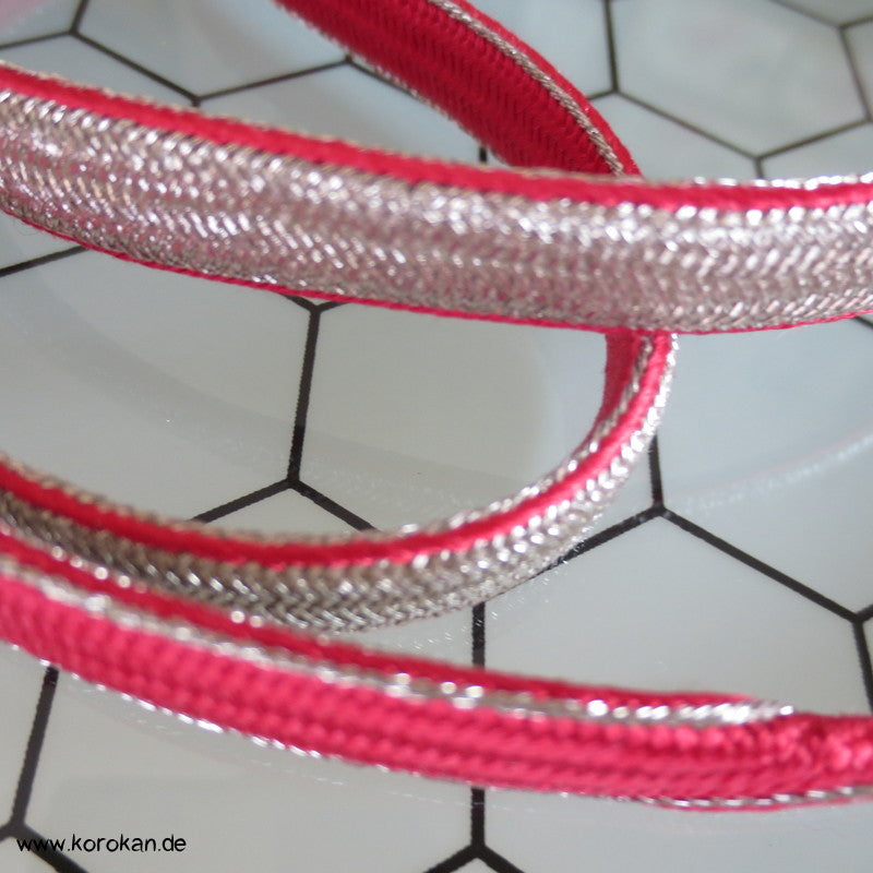 rot - silber Wellenband Obijime, Seide / Lurex