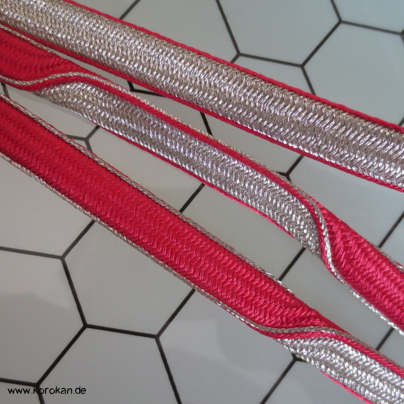 rot - silber Wellenband Obijime, Seide / Lurex